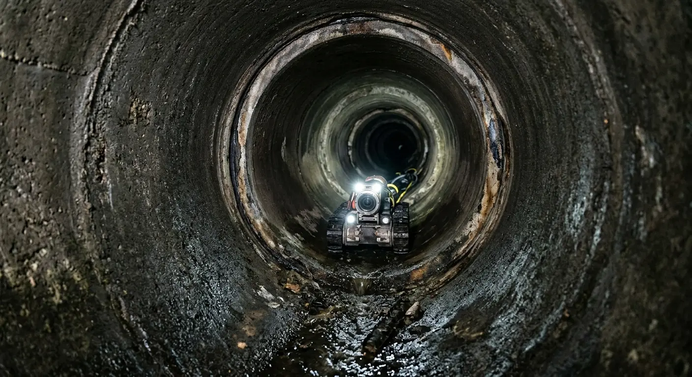 Robotic sewer camera inspecting pipe interior for Drain Snake Service in Durham